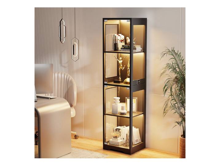 BROTTAR Glasvitrine Ausstellungsschrank mit Glastür, 4-stufiger Kuriosekabinett (1-St) Helligkeitsregelung, einfacher Aufbau mit Kippschutz