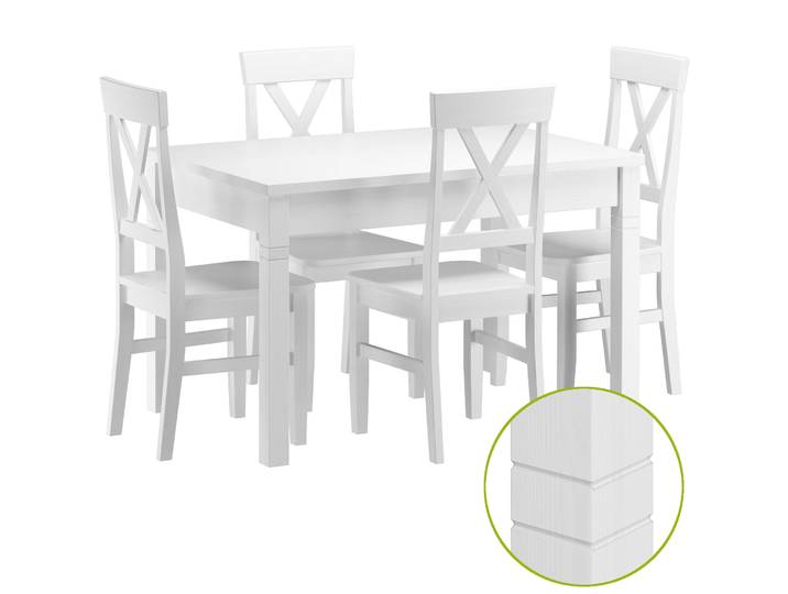 Repräsentative Essgruppe Tisch und 4 Stühlen Kiefer Massivholz Weiß