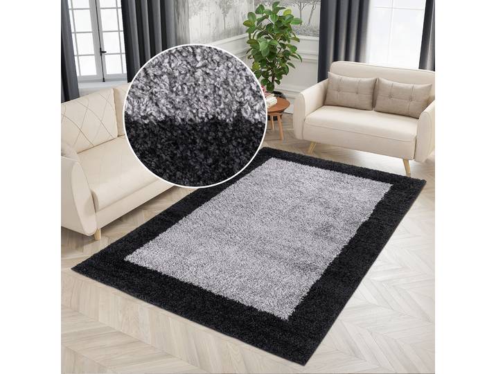 Hochflor-Teppich GOODPRODUCT Liams Gr. 1, grau (anthrazit), B:60cm H:30mm L:90cm, Kunstfaser, Teppiche, Hochflor-Teppich, mit Bordüre, besonders weich und kuschelig, Wohnzimmer, Schlafzimmer