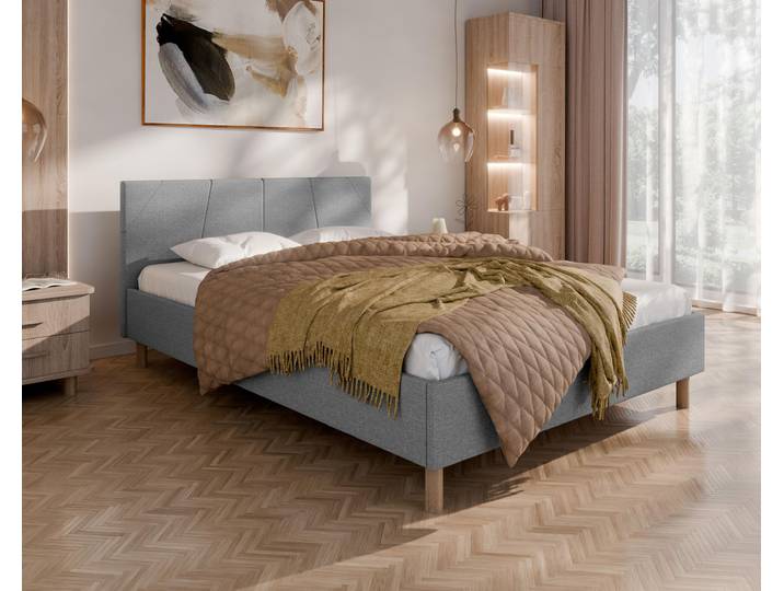 ALMORE Polsterbett – minimalistisches Design, Holzbett auf Füßen Federkernmatratze