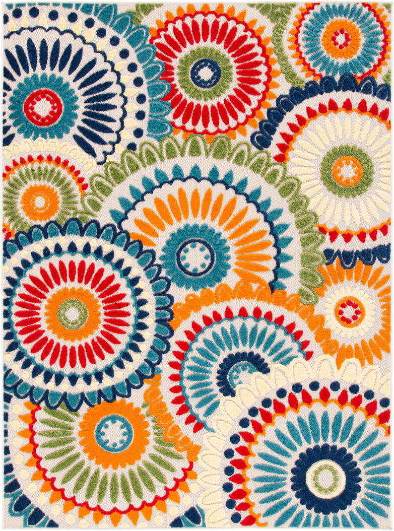 Langley Street Geometric Indoor / Outdoor Area Rug Blue / Ivory Round 160 cm
