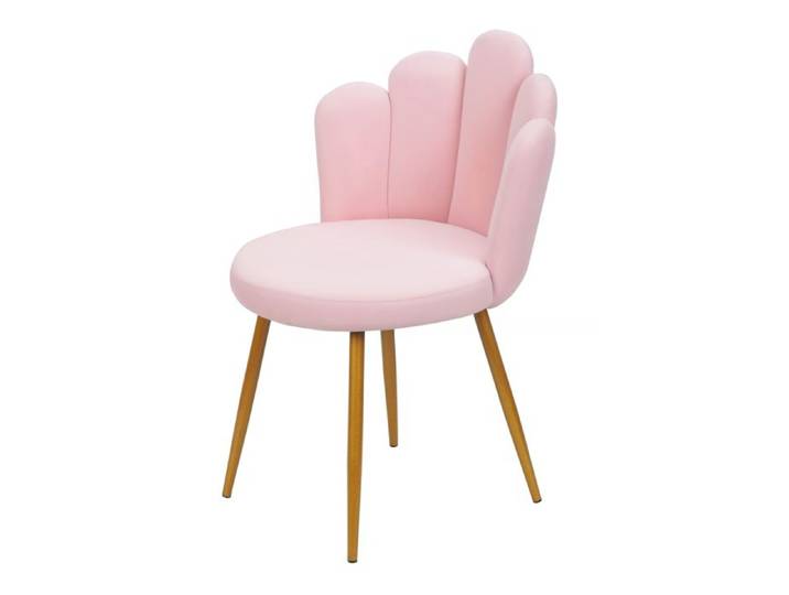 Fauteuil de coiffeuse WILITTO en forme de pétale en velours de style nordique avec dossier pieds dorés rose 50x50x80cm