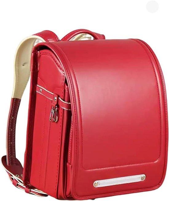 Rucksack aus Kunstleder - Japanische Schultasche - Täglicher Gebrauch - Automatisches Schloss - 33 x 24,5 x 16 cm - Rot