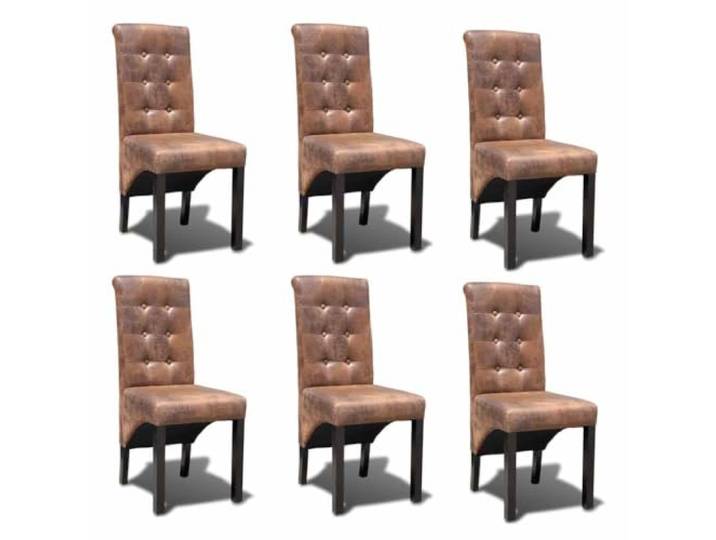 Coespram 6er Set Esszimmerstühle Polsterstühle braun Wildleder-Optik Stilvolles 6er-Paket mit weicher Polsterung und raffinierter Knopfheftung für Küche und Essbereich.