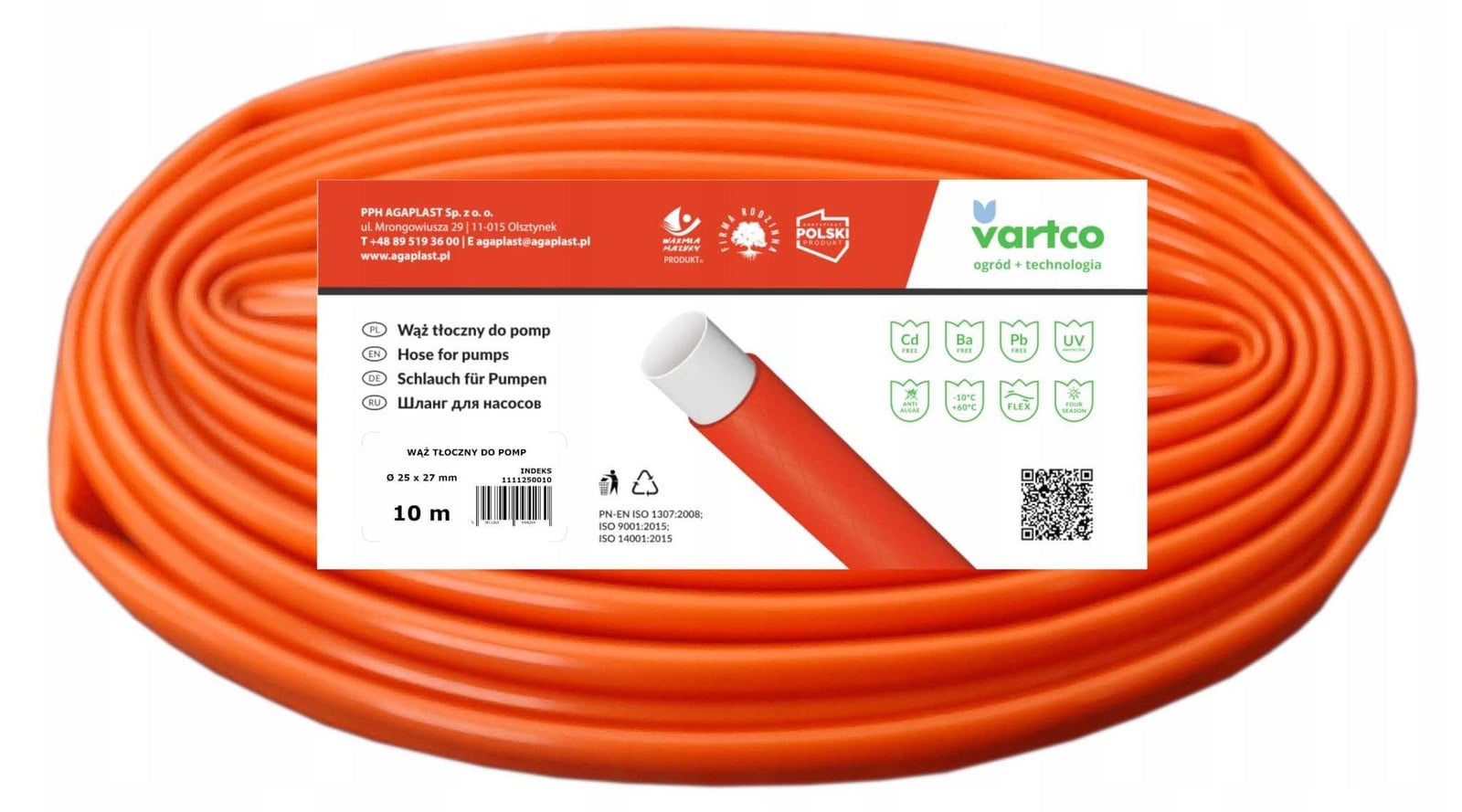 Vartco Aanzuigslang voor dompelpompen, 1 inch (25 mm), 10 meter