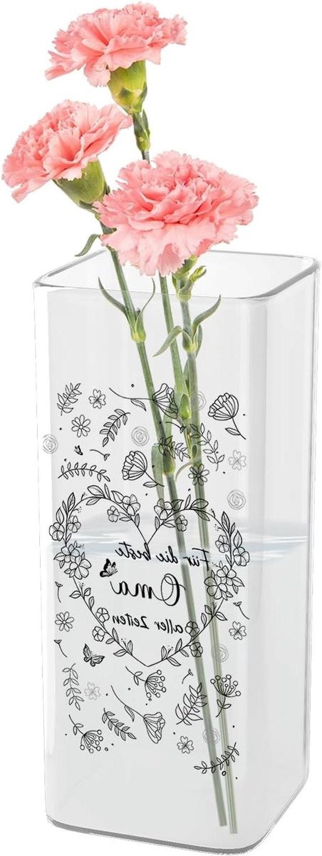 Decoratieve glazen bloemenvaas met hartelijke gravure voor volwassenen
