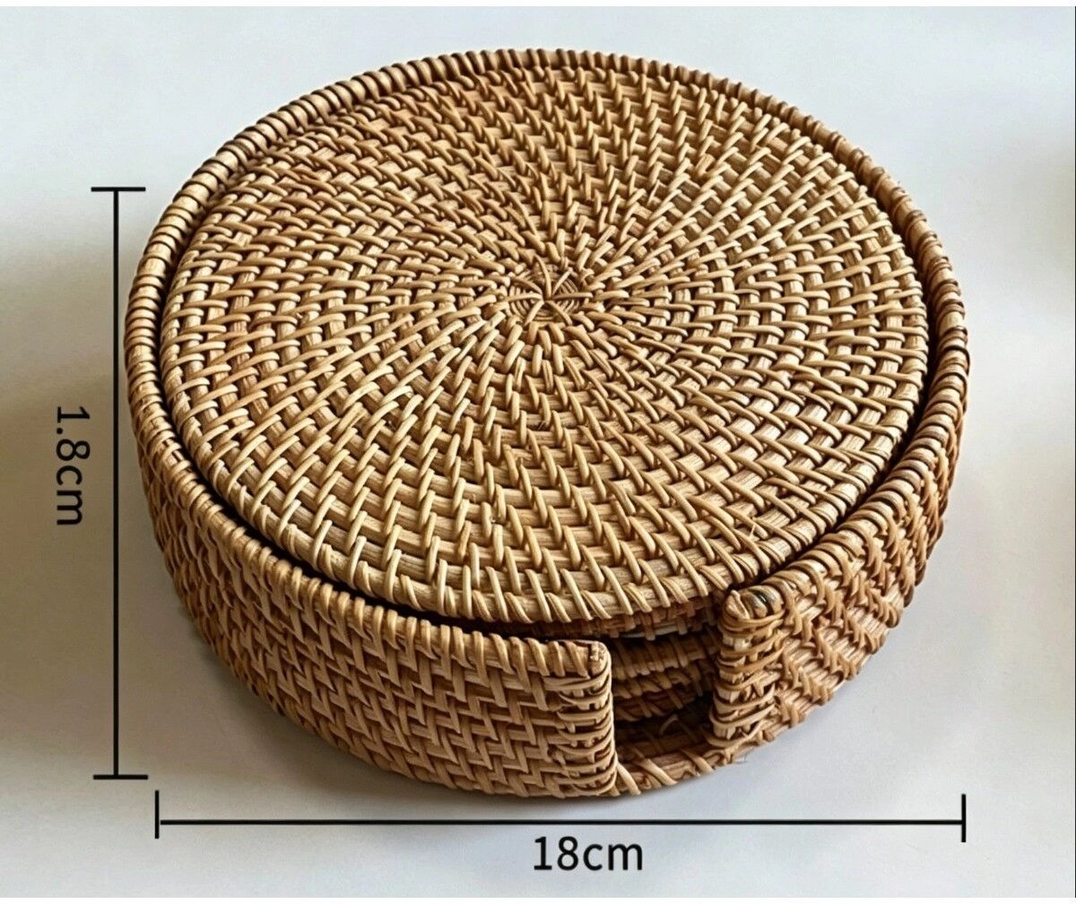 INF Handgewebte Rattan Hitzeschutzmatte 16cm - Set mit 6 Stück, Naturholzfarbe, 0.5cm Hitzeschutz für Töpfe und Teeservice
