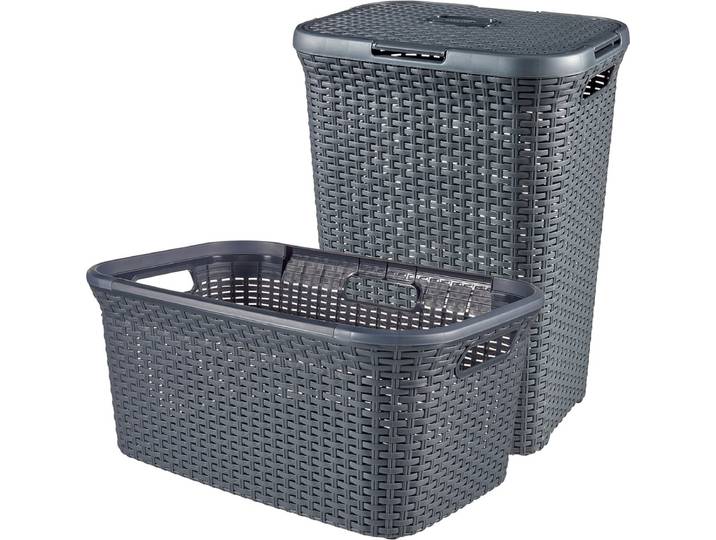 Curver Style Wasmand met Deksel 60L + Wasmand 45L - Antraciet