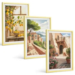 BILDER SET 3er Set - 40x60 cm Goldrahmen - Zitrusfrüchte in der Küchenmeerstadt