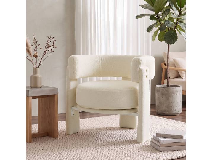 HOMCOM Fauteuil Salon Tissu Sherpa Blanc Crème Assise Profonde