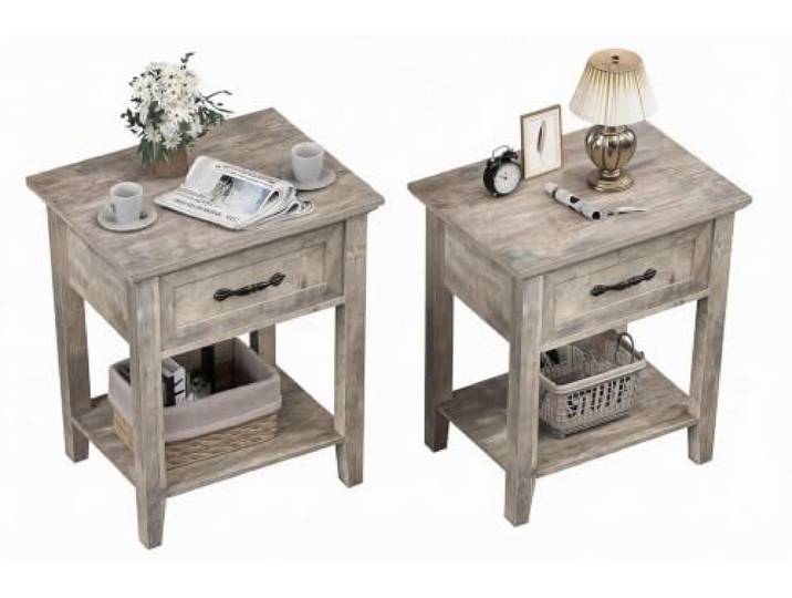 GarveeMore Nachttische 2er Set 2 Ebenen Schublade Ablage Schlafzimmer kompakt, Stauraum, moderne Optik, für Wohnzimmer, einfache Montage, pflegeleicht, standsicher, robust