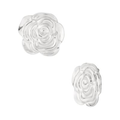 Paar Ohrstecker ADELIA´S "Ohrringe Ohrstecker mit Blumenmotiv", Damen, Gr. Damen, Edelstahl, silber (silberfarben), Ohrringe, Modeschmuck, modisch gestaltet mit plastischem Blumenrelief