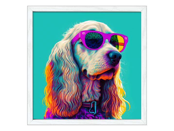 Holzbild Dog With Sunglasses Floatglas, MDF Pink/Türkis/Braun 33 x 33 x 1cm