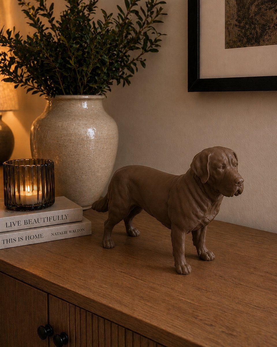 Mastin Espagnol hondenbeeldje - Decoratief bruin 3D-geprint beeldje voor op tafel
