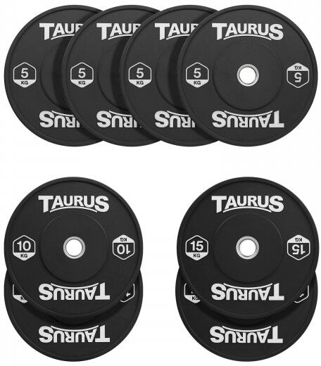 Taurus Black Olympic Rubber Bumper Weight Plates 70kg Set