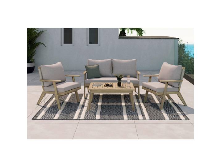 Ambia Garden Gartenset Rope Seil, Akaziefarben, Akazie, massiv, Schichtholz, Füllung: Polyester,Polyester, Stuhl klappbar, Bank klappbar, Gartenmöbel, Gartengarnituren, Gartenmöbel-Sets