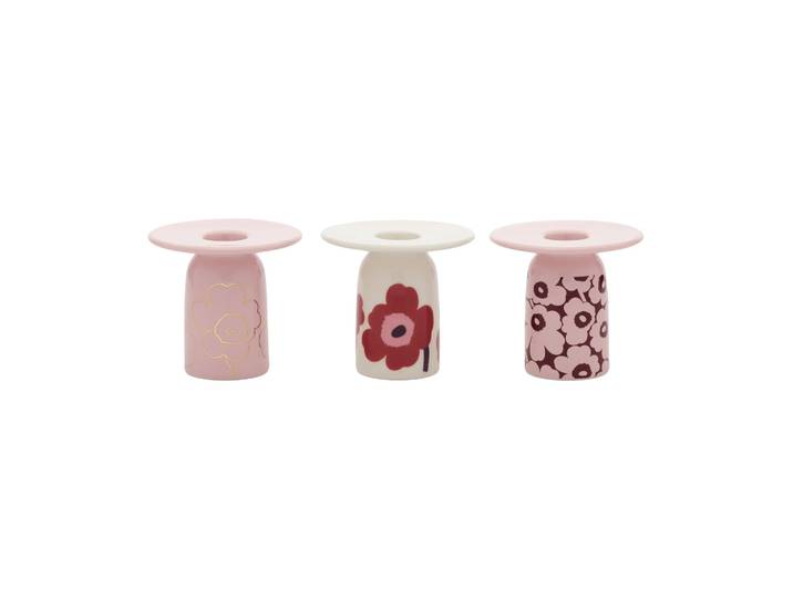 Marimekko Bougeoir Unikko Rose-blanc-bordeaux-or, 3 pièces