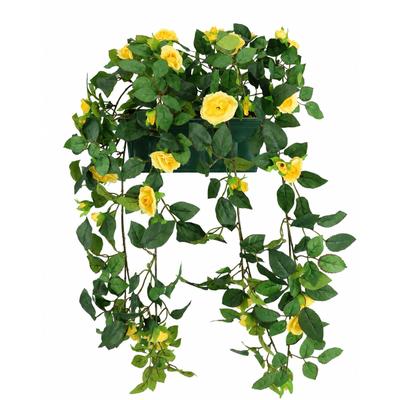Kunstblume I.GE.A. "Künstlicher Wildrosen-Busch im Kasten 57cm Deko Rosen Kunstrosen", gelb, B:30cm H:57cm T:25cm, Obermaterial: 90% Polyester, 10% sonstige Fasern, Kunstpflanzen, Rosenbusch Wildrosen Kunstpflanze Blumen Hochzeitsdeko Blumendeko Deko