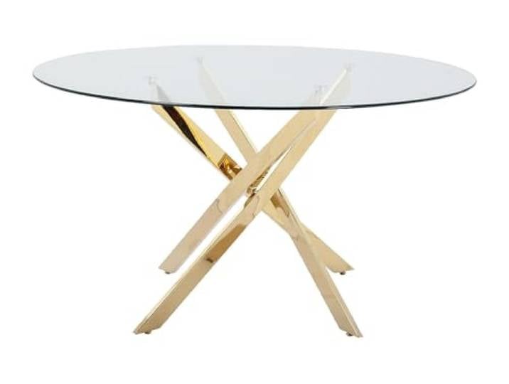Vente-unique - Esstisch rund für 4 Personen - Sicherheitsglas & goldfarbenes Metall - Transparent - Cosima