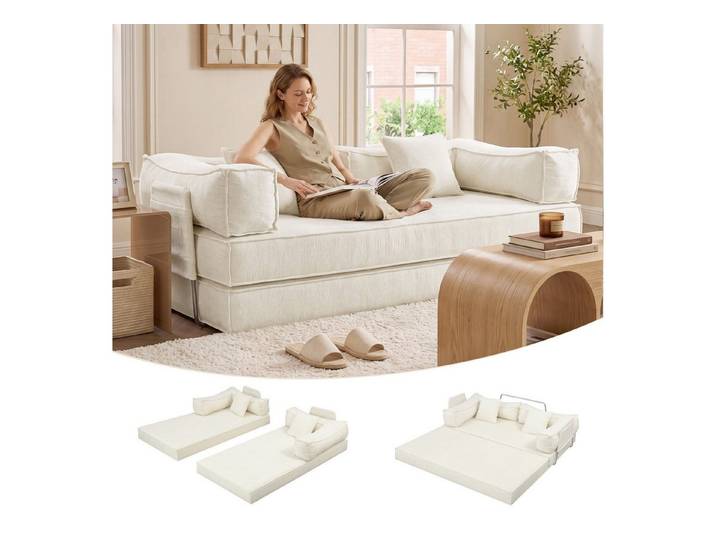 Woltu Sofa, 1 Teile, Modulares Schlafsofa Umwandelbares Bodensofa mit 2 Kissen
