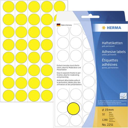 Herma 2251 Markierungspunkte Etiketten Ø 19mm Gelb 1280 St. Permanent haftend Papier