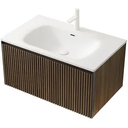 STILVORA Badezimmer-Waschtisch 41×80×46 cm schwebend mit Kunststeinwaschbecken und Schublade – Braun Eichenholzmaserung