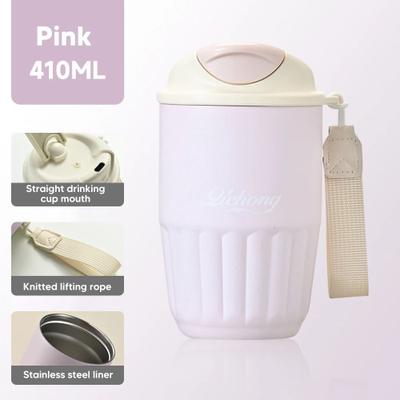 Uplifted Finds 410ml Ceramic Liner Vacuum Insulated Thermos Coffee Cup Double Wall Stainless Steel pink