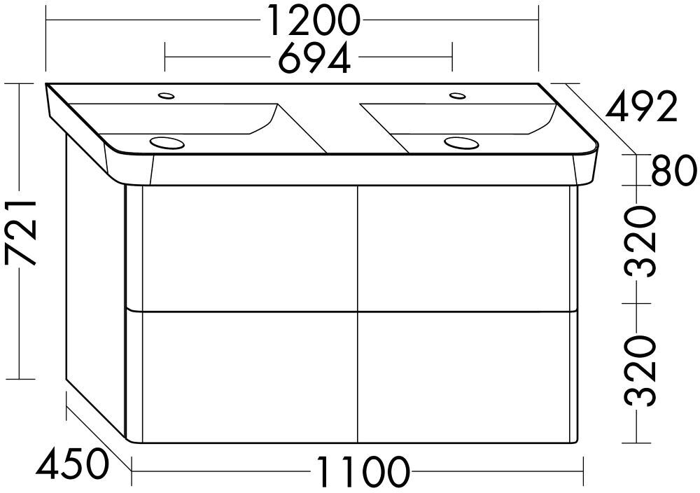burgbad Iveo Waschtischkombination mit Mineralguss-Waschtisch und LED-Beleuchtung 120 cm