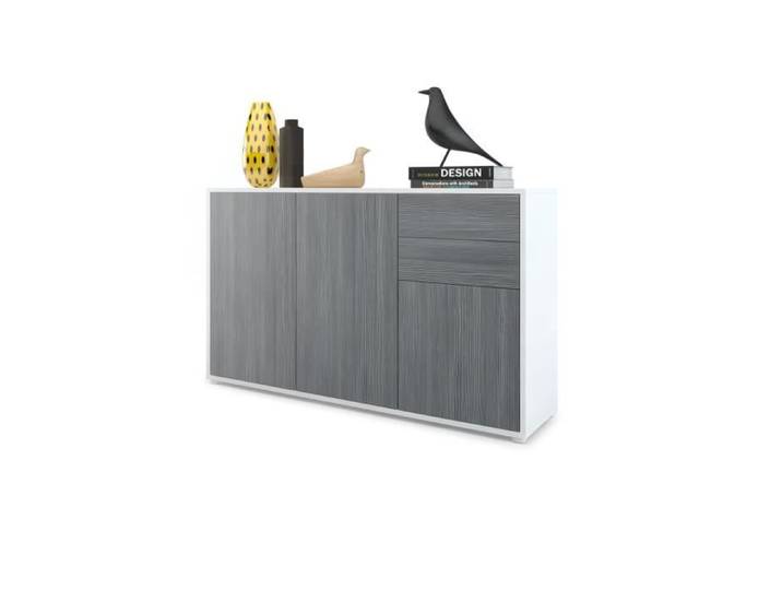 Vladon Commode Buffet Ben V3 Corps en Blanc mat - Façades en Avola-Anthracite