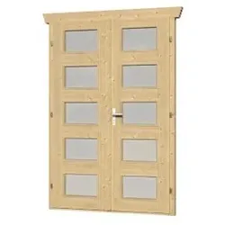 Skan Holz Doppeltür vollverglast für 28 mm Blockbohlenhäuser Milchglas (C)