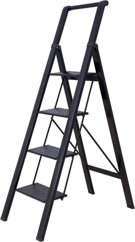 Famanu Inklapbare aluminium trap met veiligheidsrail, zwart, 4 treden