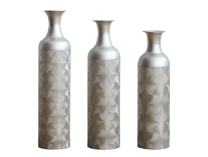 Lvhom Bodenvase Metallvase,50/66/83 cm,3 tlg.Dekovase,Silber, Silberfarben, 83 cm, Dekoration, Vasen, Bodenvasen