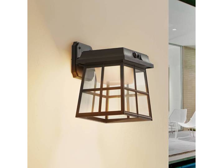 Lindby Solar-LED-Wandleuchte Latarka, Höhe 24 cm, Sensor Latarka, schwarz, Kunststoff, Modern