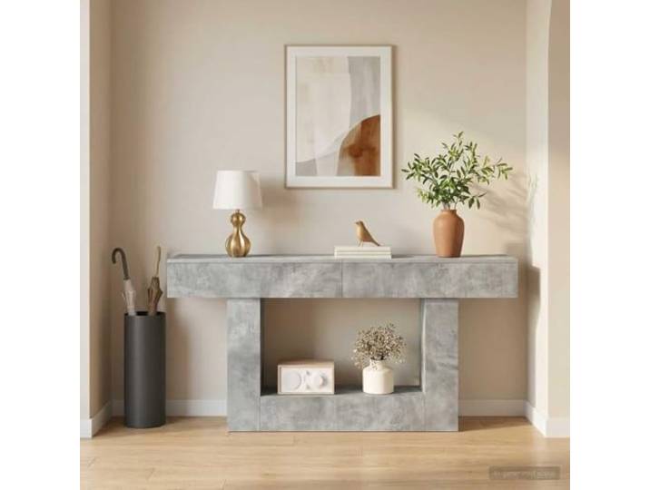 smnyxs Konsolentisch, grau, Beton, 160 x 30 x 74 cm, mit Ablagen Modernes schmales Möbelstück, vielseitige Aufbewahrung, minimalistisches Design, einfache Montage zu zweit