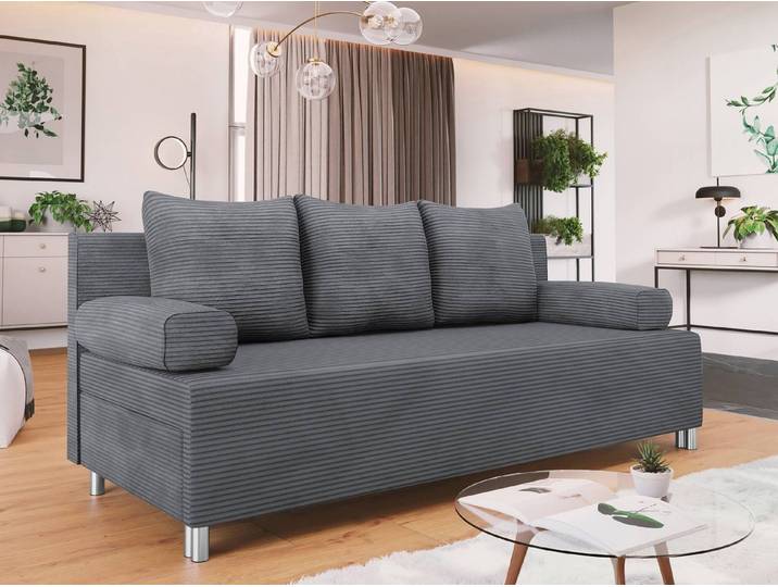 MIRJAN24 Schlafsofa Dover Cord, mit Schlaffunktion und Bettkasten, mit Chromfüße, Polsterhocker als Option