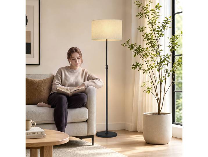 HOMCOM Lampadaire Réglable Tissu Métal Télécommande Noir