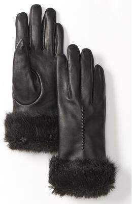 Women's Faux Fur Leather Gloves by Accessories For All in Black (Size 8)