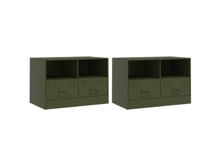 GKHPYURE TV-Möbel 2 Stück Olivgrün 67 x 39 x 44 cm aus Stahl 2 Einlegeböden, 2 Schubladen, Metallgriffe, Belastung 90 kg, einfache Reinigung