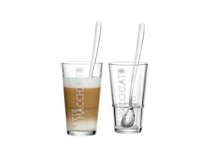 Latte-Macchiato-Glas RITZENHOFF & BREKER Latte Macchiato Gläser + Löffel Lena 350 ml 2er Set transparent , bunt (transparent), Glas, Trinkgefäße, Latte-Macchiato-Glas