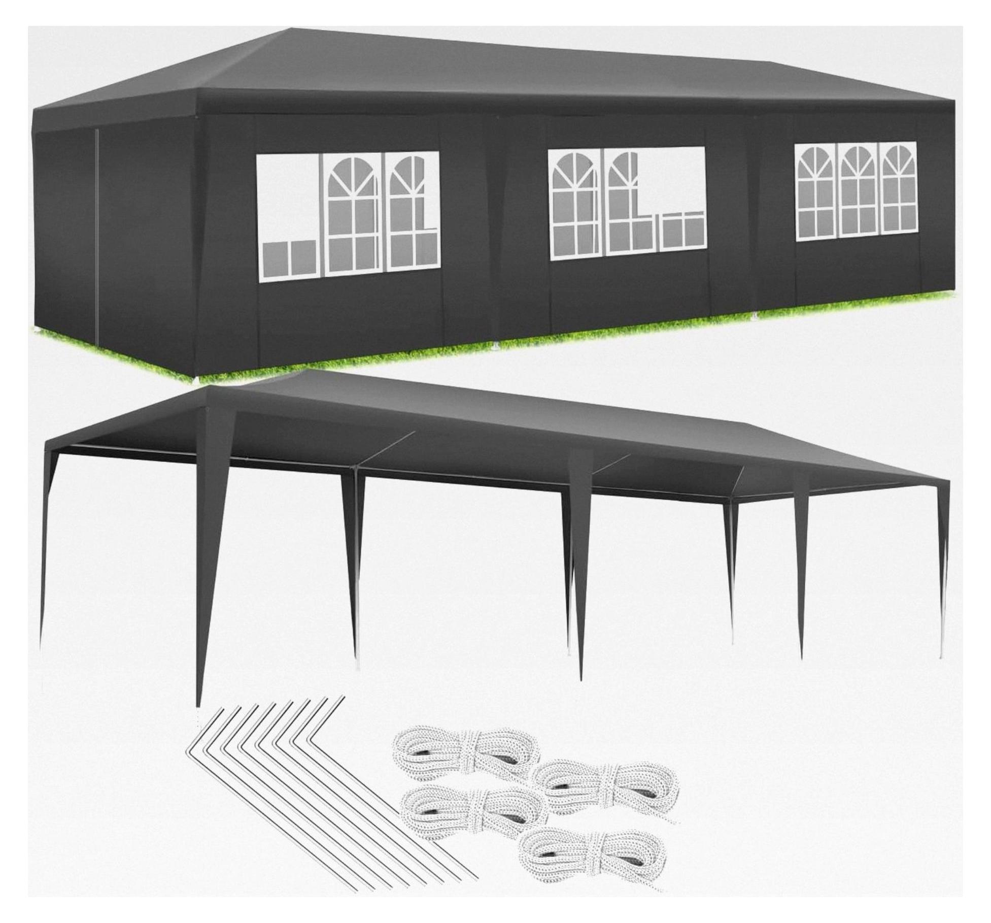 Pavillon Garten 9 x 3 m, Gartenzelt, Partyzelt, 8 Seitenteile, wasserdicht, UV-Schutz, Terrassenüberdachung, Balkon Schutz - grau