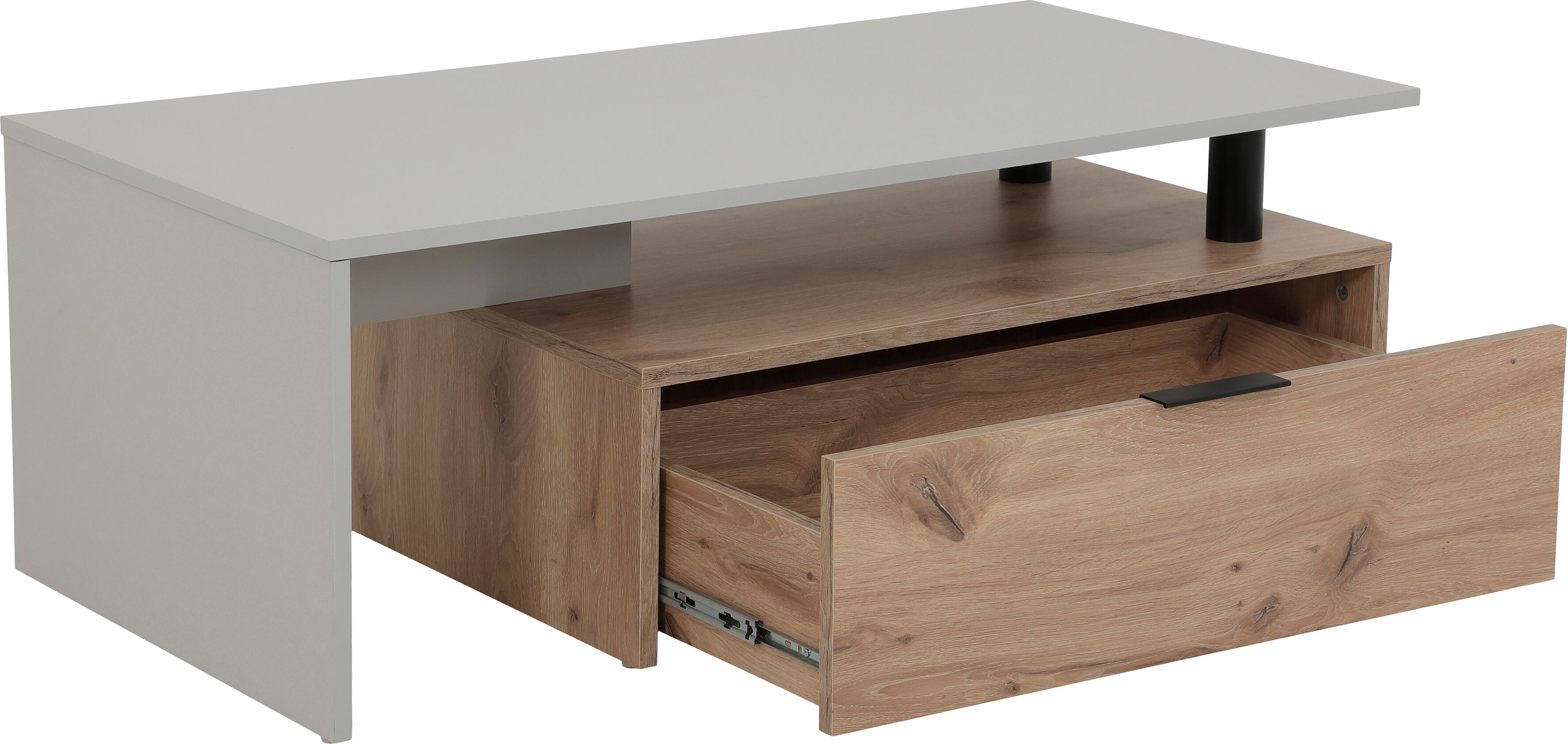 Couchtisch HELA "DENNIS", grau (hellgrau, viking oak, hellgrau, viking oak, hellgrau), B:110cm H:40cm T:55cm, Tische, Couchtisch, Stauraum mit Schubkasten, Breite 110 cm hellgrau, viking oak, hellgrau, viking oak, hellgrau B/H/T: 110cm x 40cm x 55cm