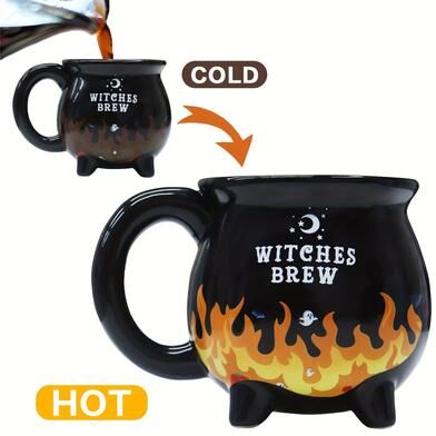 Perfect Picks Market Witches Brew Cauldron Mug, Ceramic Heat Sensitive Cup, Color Changing Stoneware Witches Brew Cauldron Mug, Ceramic Heat Sensitive Cup, Color Changing Stoneware