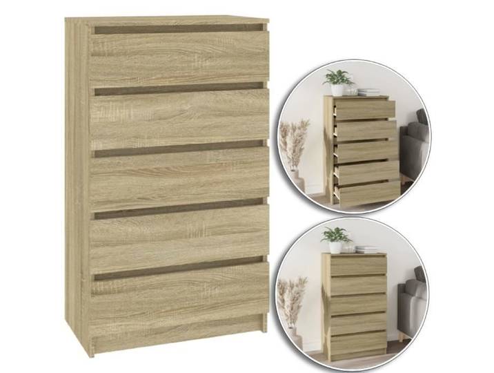 Commode - V GEBY - Chêne sonoma - 60x36x103cm - 5 tiroirs - Bois d'ingénierie