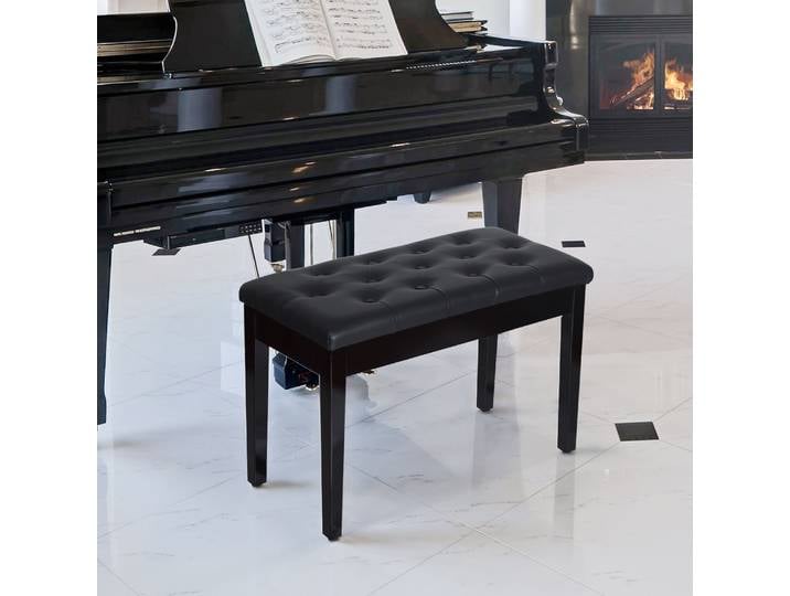 HOMCOM Banquette Piano Rangement Bois Assise Capitonnée Noir