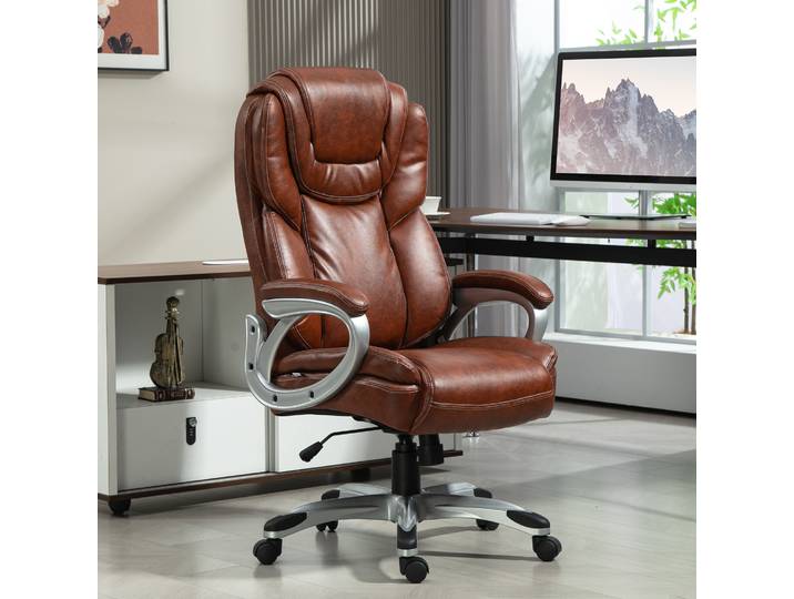 HOMCOM Chaise Bureau Pivotante Marron avec Fonction Bascule