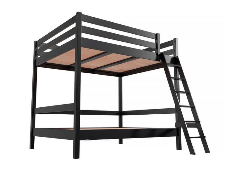 Lit double superposé Sylvia 140x200 avec échelle 140x200 Noir