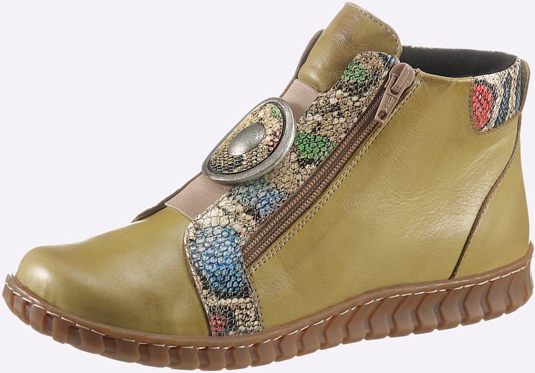 Stiefelette GEMINI, Damen, Gr. 42, Textil, grün (oliv), Glattleder, Schuhe Stiefelette oliv 42, Textil