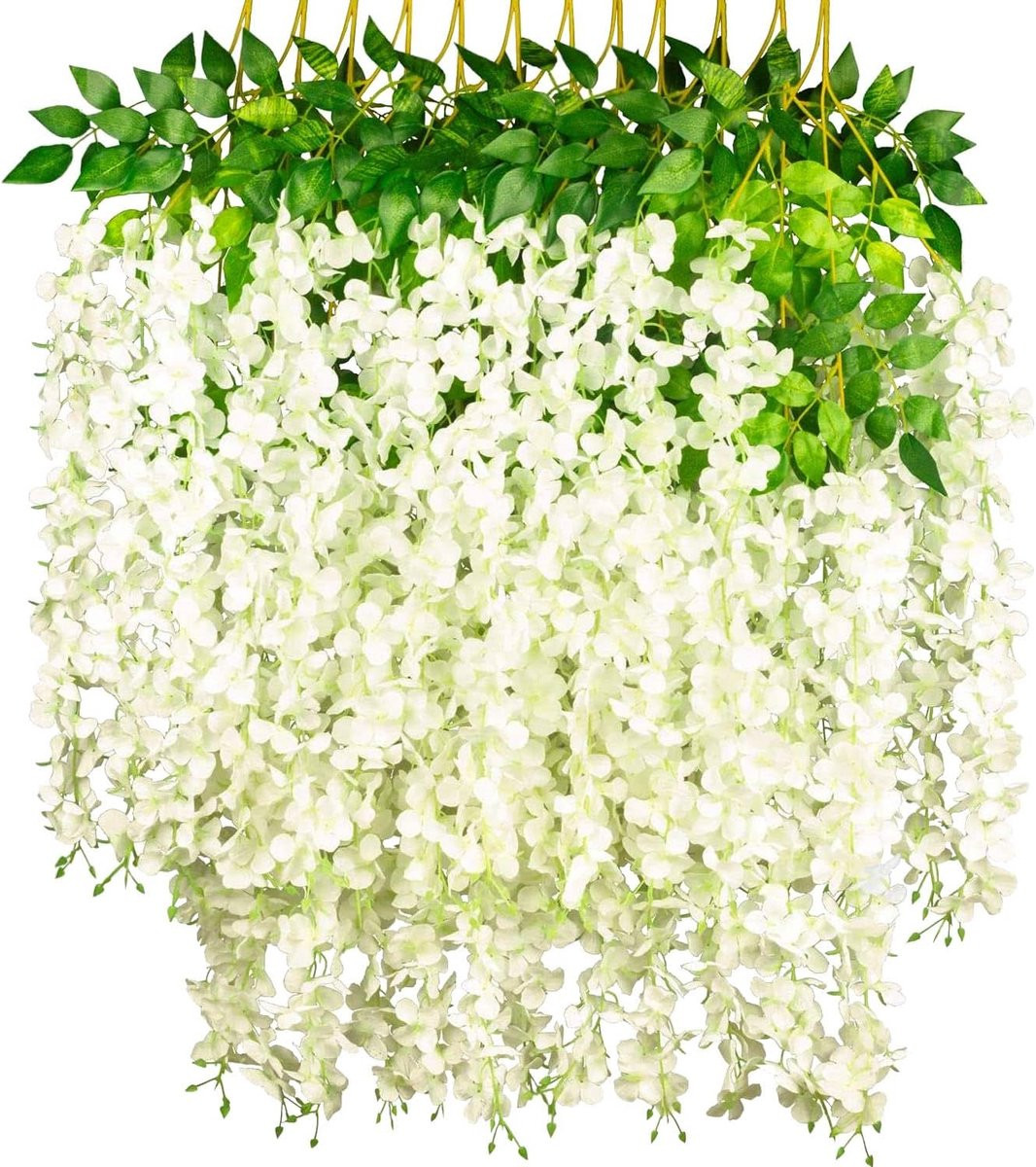 SnelShoppen 12 stengels kunstbloemen Wisteria slinger - witte zijden wisteria wijnstok decoratie voor binnen en buiten
