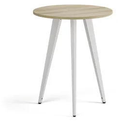 Couchtisch PRIMO VIBE, Durchmesser 60 cm, weißes Metallgestell, Eiche natur