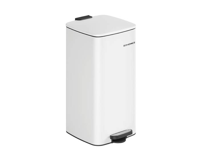 Poubelle de cuisine à pédale en acier avec seau 30 litres blanc